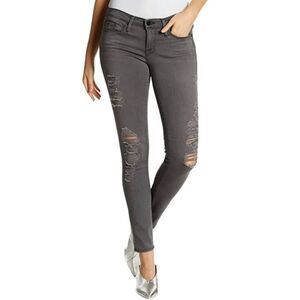 Frame Le Skinny De Jeanne Charcoal Grey Shred Distressed Skinny Jeans Size 29
